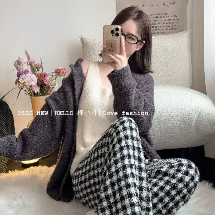 91家纺网 家纺一手货源 找家纺 （总）妍景家居生活馆 2026新款软绵绵格格家居服睡衣三件套