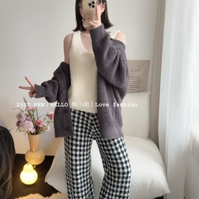 91家纺网 家纺一手货源 找家纺 （总）妍景家居生活馆 2026新款软绵绵格格家居服睡衣三件套