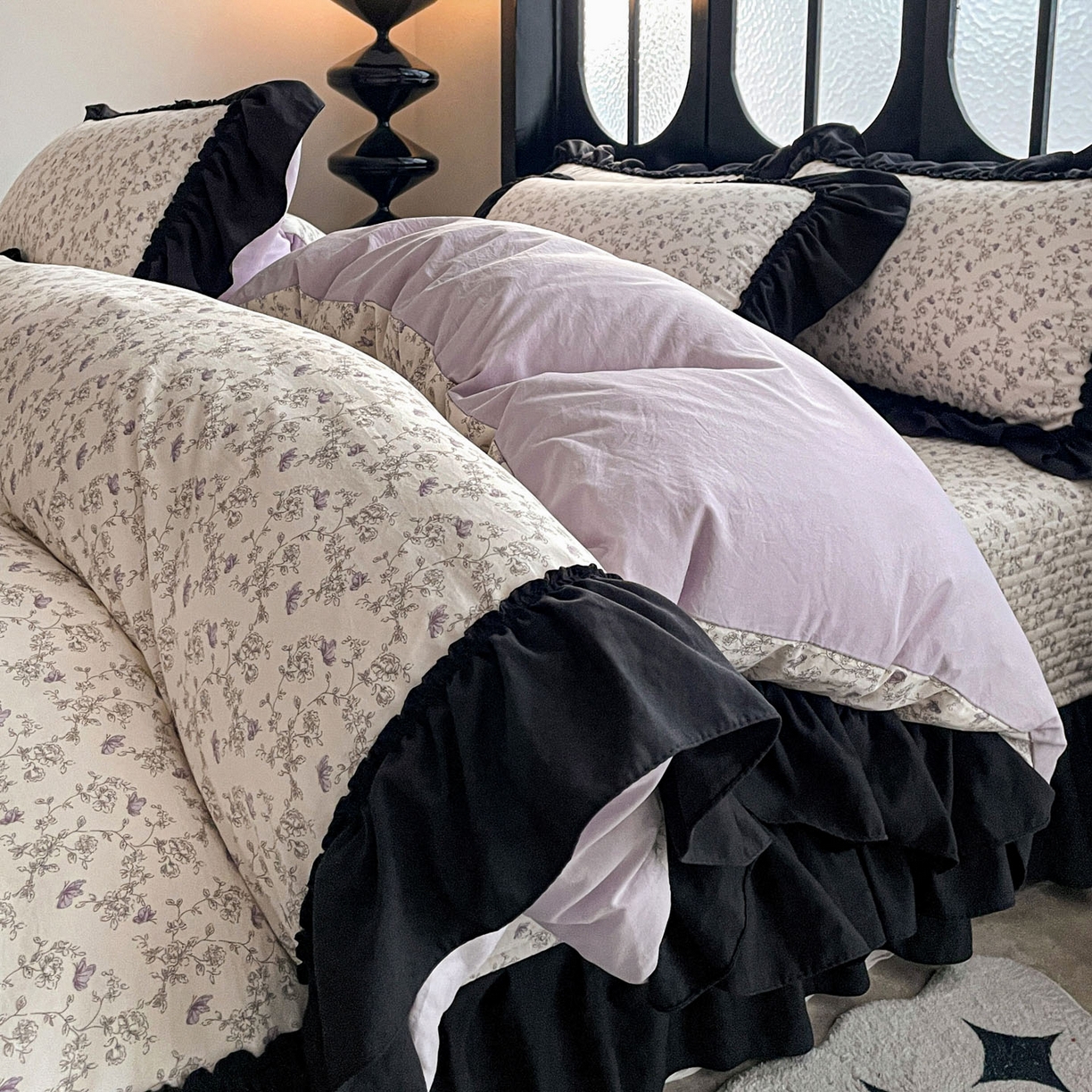 91家纺网 家纺一手货源 找家纺 富米莱（原臻工厂） 2026新款法式赫本风大花边A类古法仿棉云感纱床盖床裙四件套 花间谣