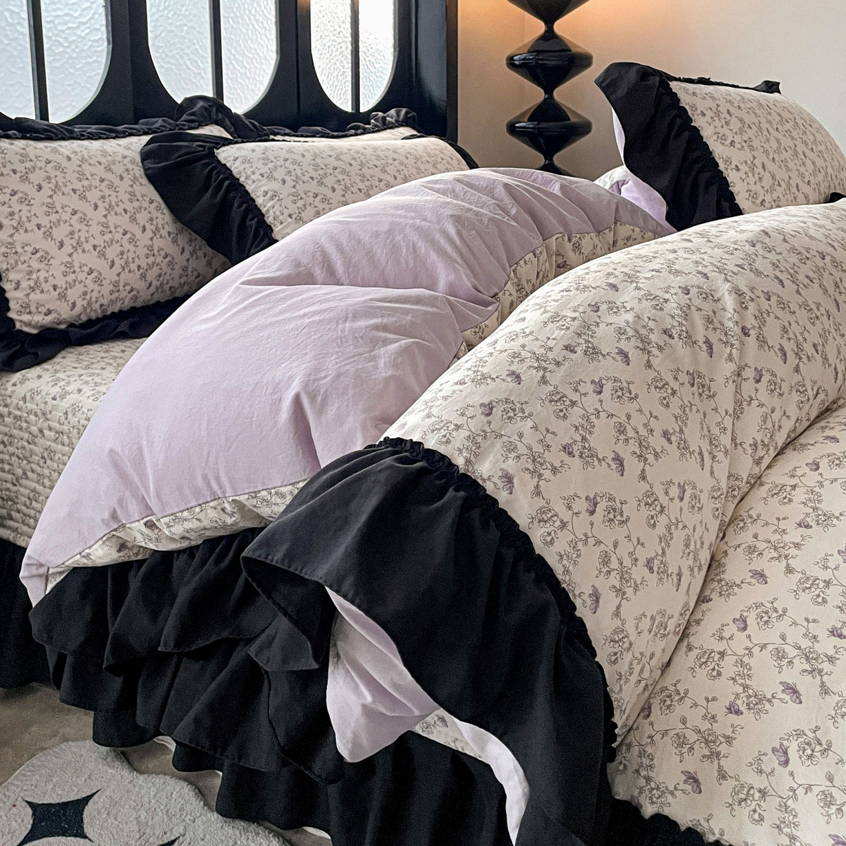 91家纺网 家纺一手货源 找家纺 富米莱（原臻工厂） 2026新款法式赫本风大花边A类古法仿棉云感纱床盖床裙四件套 花间谣