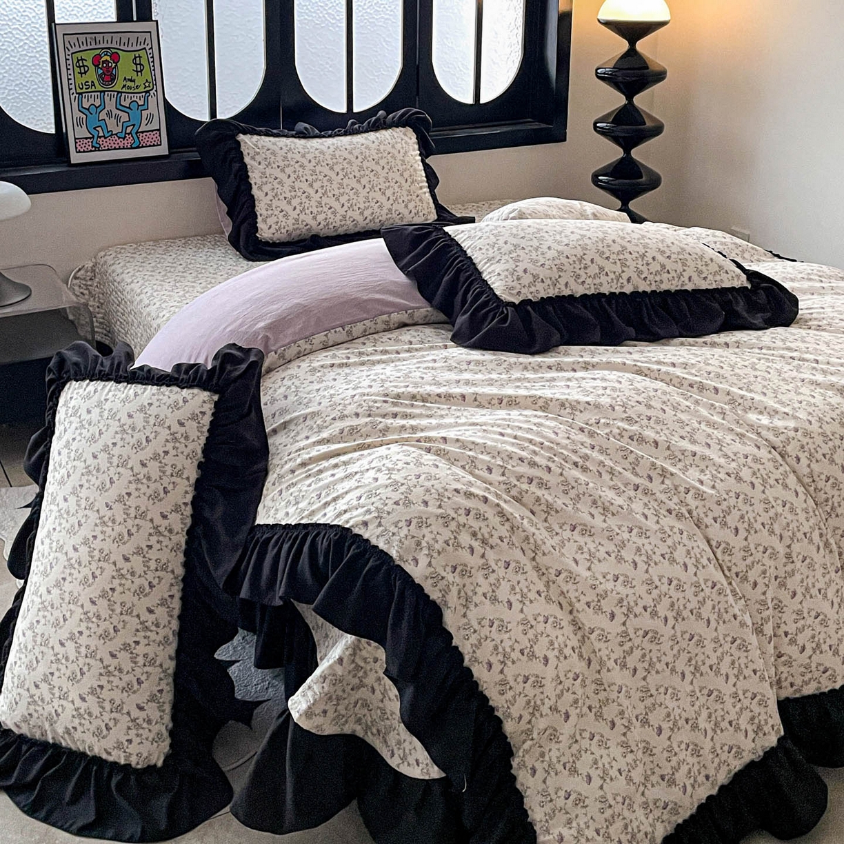 91家纺网 家纺一手货源 找家纺 富米莱（原臻工厂） 2026新款法式赫本风大花边A类古法仿棉云感纱床盖床裙四件套 花间谣