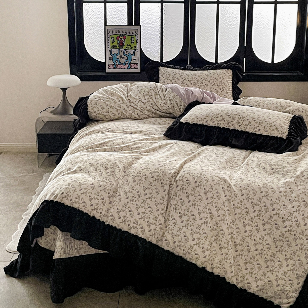 91家纺网 家纺一手货源 找家纺 富米莱（原臻工厂） 2026新款法式赫本风大花边A类古法仿棉云感纱床盖床裙四件套 花间谣