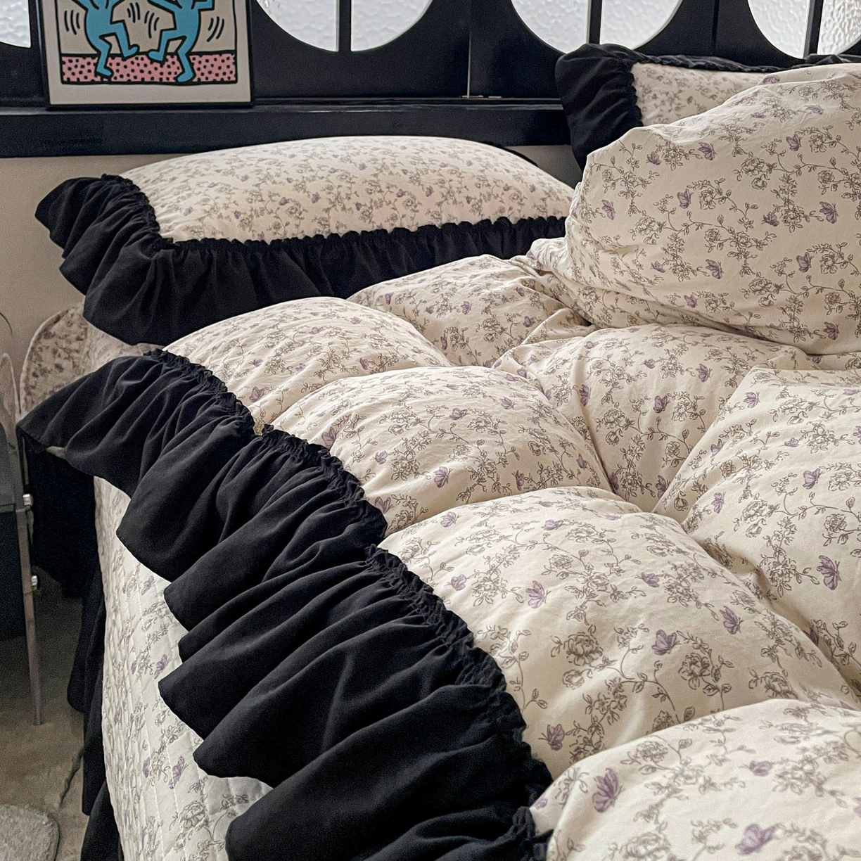 91家纺网 家纺一手货源 找家纺 富米莱（原臻工厂） 2026新款法式赫本风大花边A类古法仿棉云感纱床盖床裙四件套 花间谣