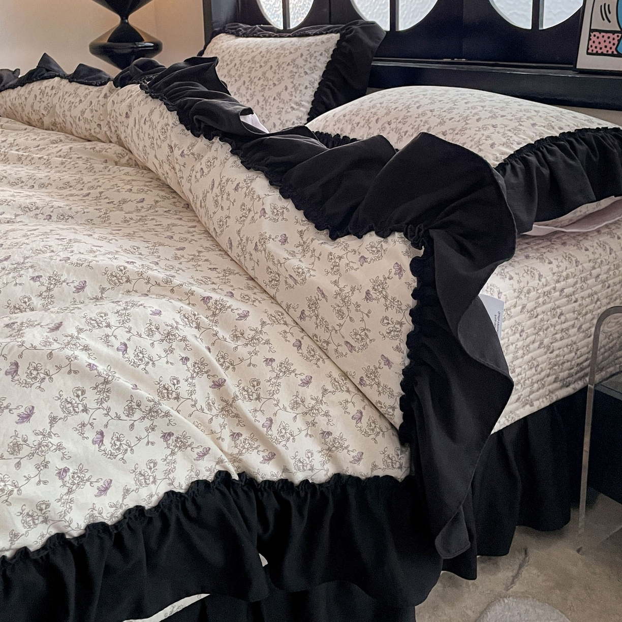 91家纺网 家纺一手货源 找家纺 富米莱（原臻工厂） 2026新款法式赫本风大花边A类古法仿棉云感纱床盖床裙四件套 花间谣