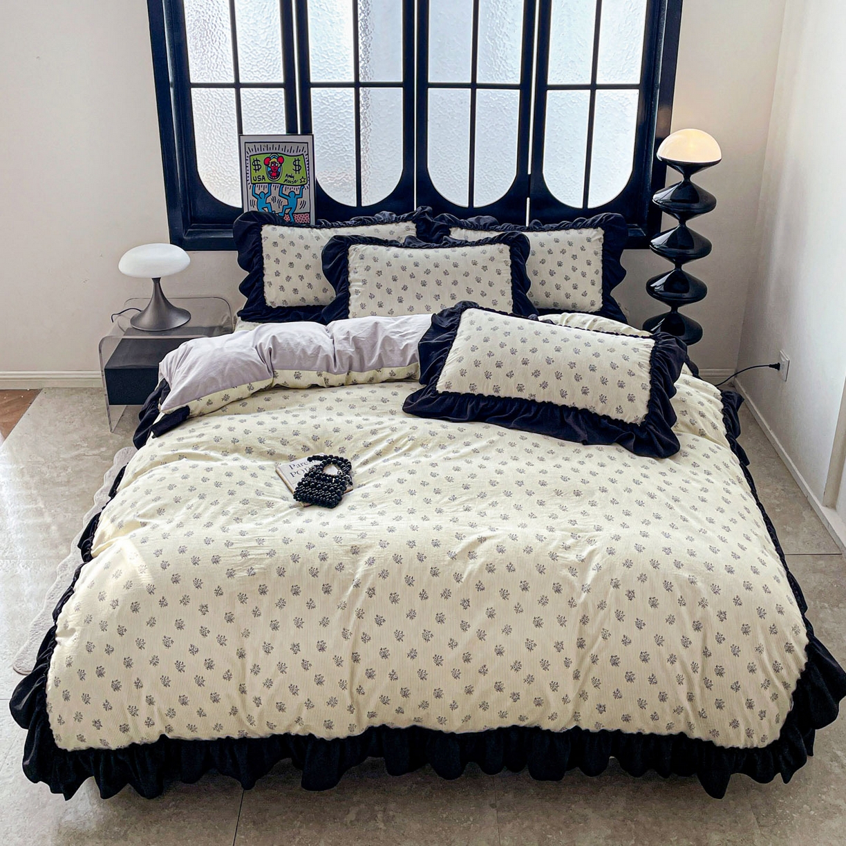 91家纺网 家纺一手货源 找家纺 富米莱（原臻工厂） 2026新款法式赫本风大花边A类古法仿棉云感纱床盖床裙四件套 花语玫瑰