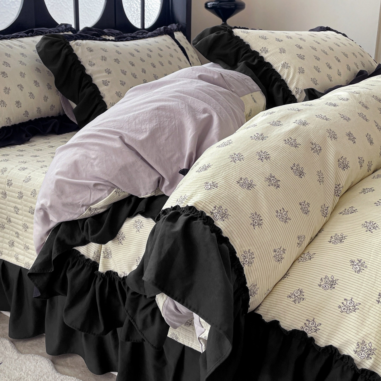 91家纺网 家纺一手货源 找家纺 富米莱（原臻工厂） 2026新款法式赫本风大花边A类古法仿棉云感纱床盖床裙四件套 花语玫瑰