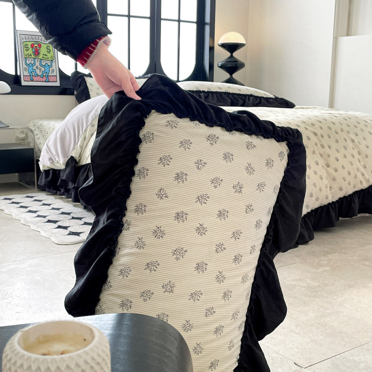 91家纺网 家纺一手货源 找家纺 富米莱（原臻工厂） 2026新款法式赫本风大花边A类古法仿棉云感纱床盖床裙四件套 花语玫瑰