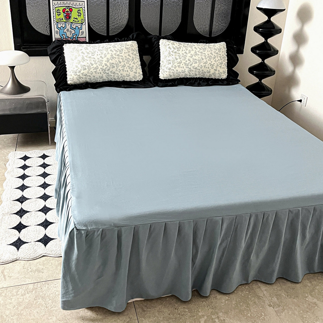 91家纺网 家纺一手货源 找家纺 富米莱（原臻工厂） 2026新款法式赫本风大花边A类古法仿棉云感纱床盖床裙四件套 兰絮语