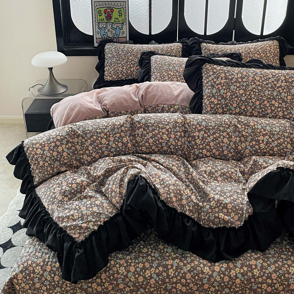 91家纺网 家纺一手货源 找家纺 富米莱（原臻工厂） 2026新款法式赫本风大花边A类古法仿棉云感纱床盖床裙四件套 漫野