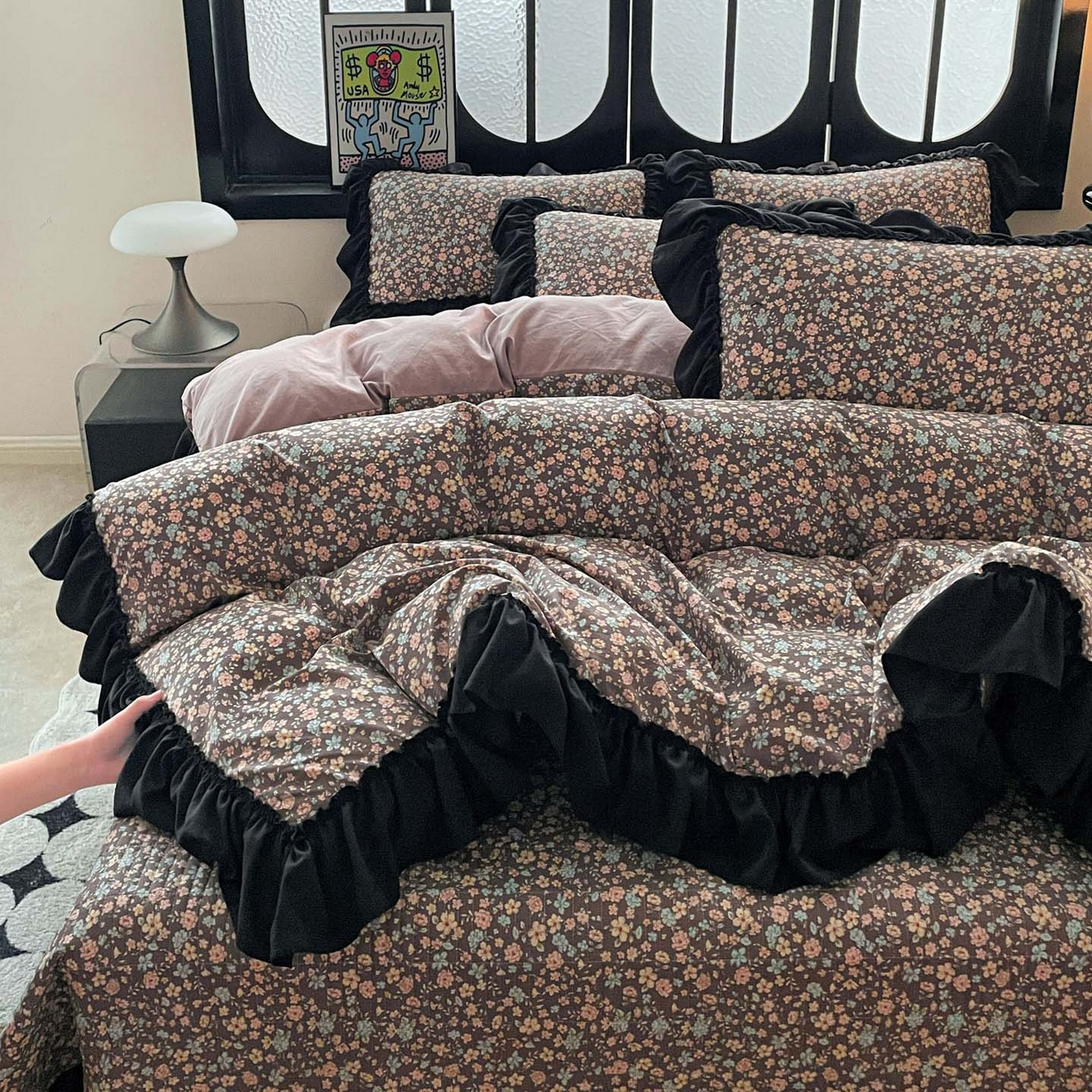 91家纺网 家纺一手货源 找家纺 富米莱（原臻工厂） 2026新款法式赫本风大花边A类古法仿棉云感纱床盖床裙四件套 漫野