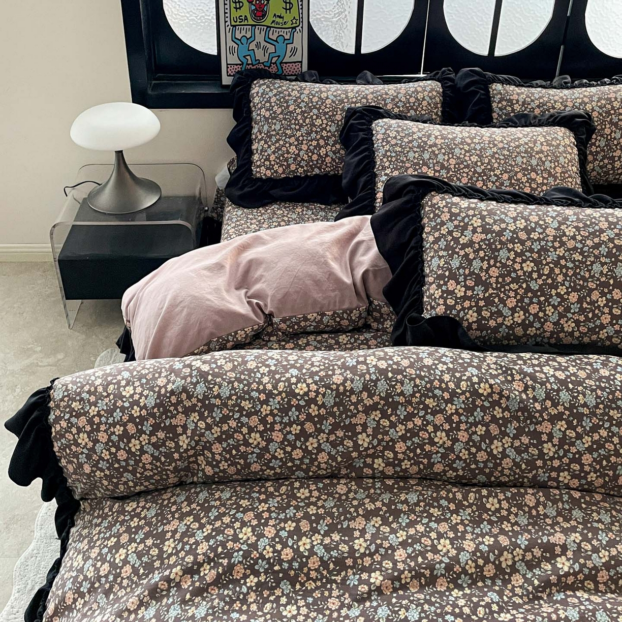 91家纺网 家纺一手货源 找家纺 富米莱（原臻工厂） 2026新款法式赫本风大花边A类古法仿棉云感纱床盖床裙四件套 漫野