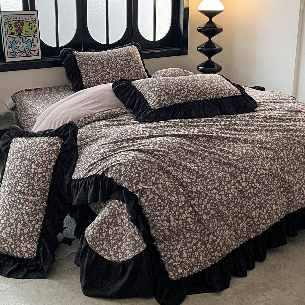 91家纺网 家纺一手货源 找家纺 富米莱（原臻工厂） 2026新款法式赫本风大花边A类古法仿棉云感纱床盖床裙四件套 漫野