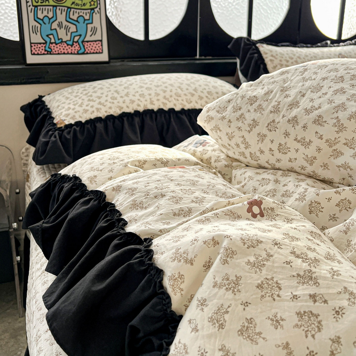 91家纺网 家纺一手货源 找家纺 富米莱（原臻工厂） 2026新款法式赫本风大花边A类古法仿棉云感纱床盖床裙四件套 午后时光