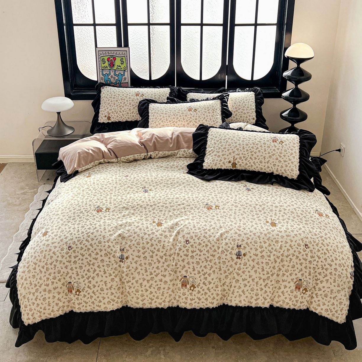 91家纺网 家纺一手货源 找家纺 富米莱（原臻工厂） 2026新款法式赫本风大花边A类古法仿棉云感纱床盖床裙四件套 午后时光