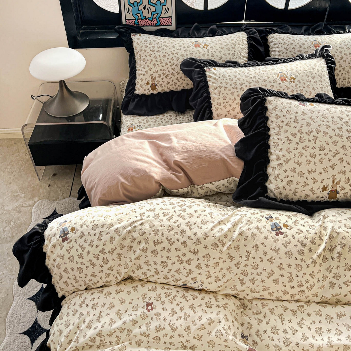 91家纺网 家纺一手货源 找家纺 富米莱（原臻工厂） 2026新款法式赫本风大花边A类古法仿棉云感纱床盖床裙四件套 午后时光