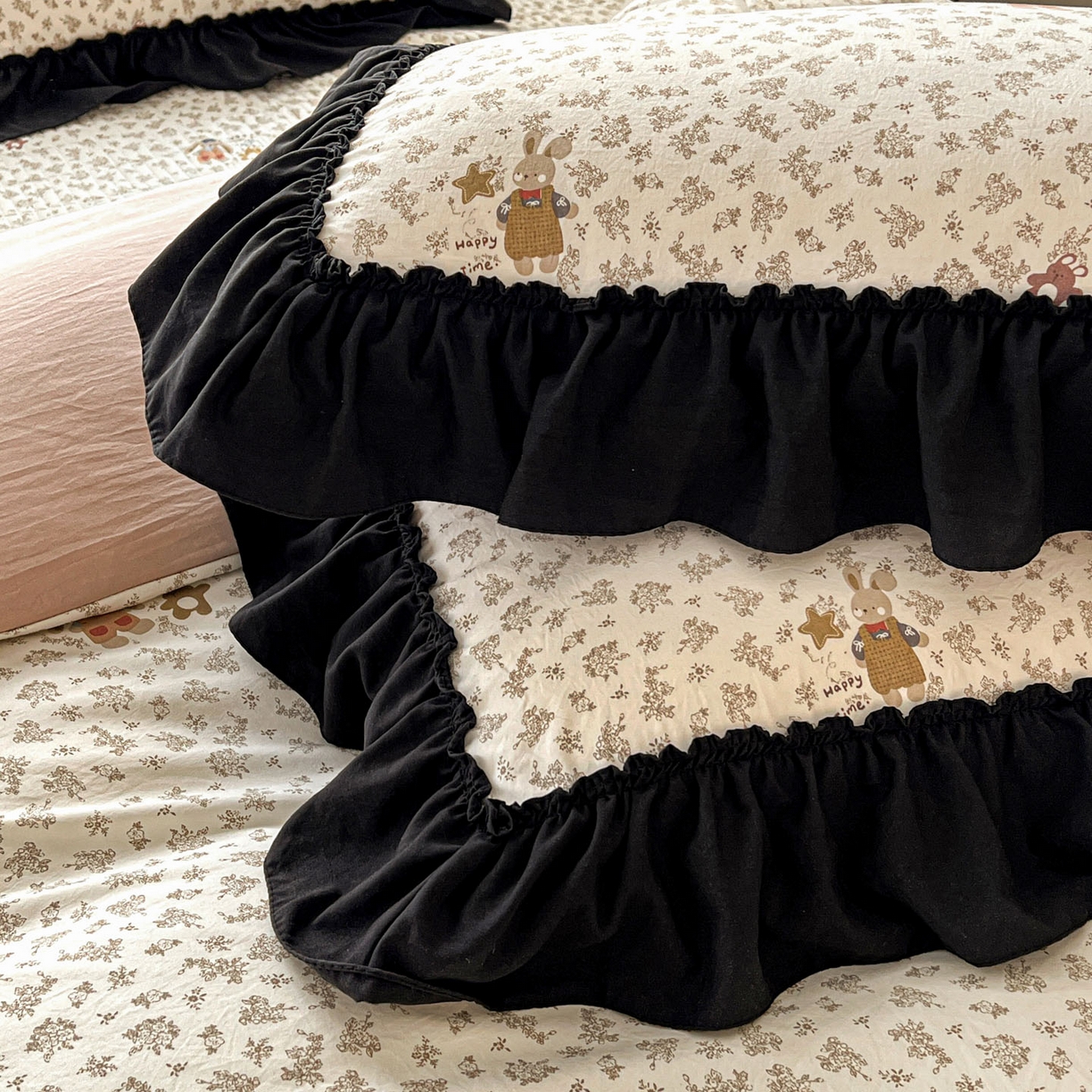 91家纺网 家纺一手货源 找家纺 富米莱（原臻工厂） 2026新款法式赫本风大花边A类古法仿棉云感纱床盖床裙四件套 午后时光