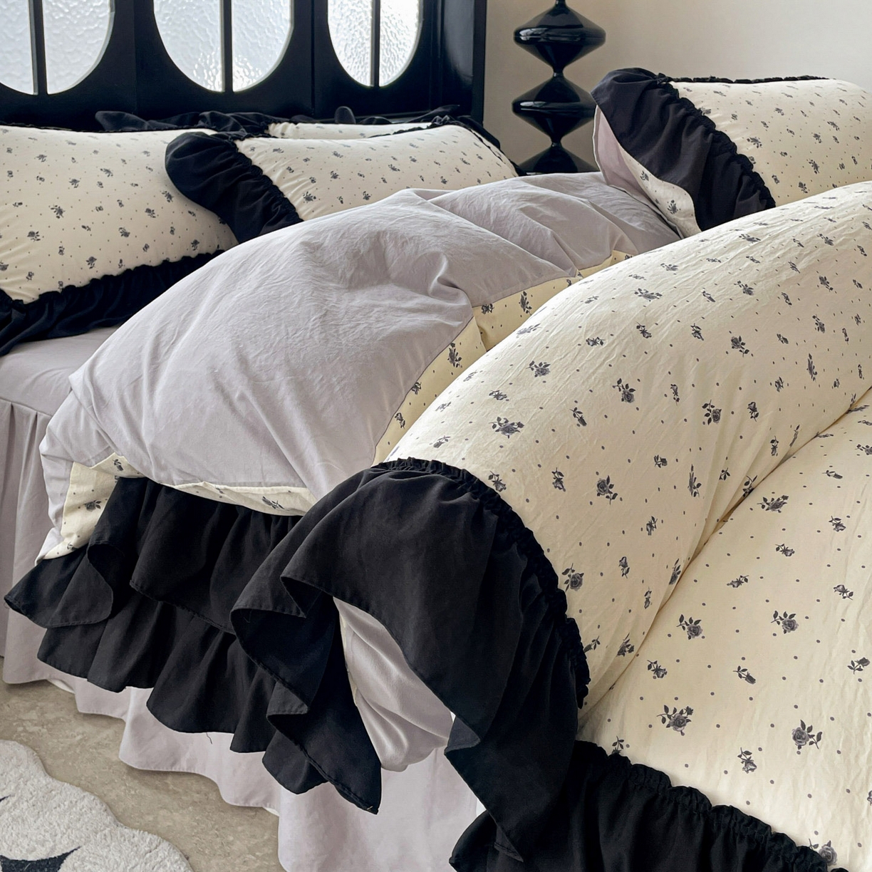 91家纺网 家纺一手货源 找家纺 富米莱（原臻工厂） 2026新款法式赫本风大花边A类古法仿棉云感纱床盖床裙四件套 小玫瑰