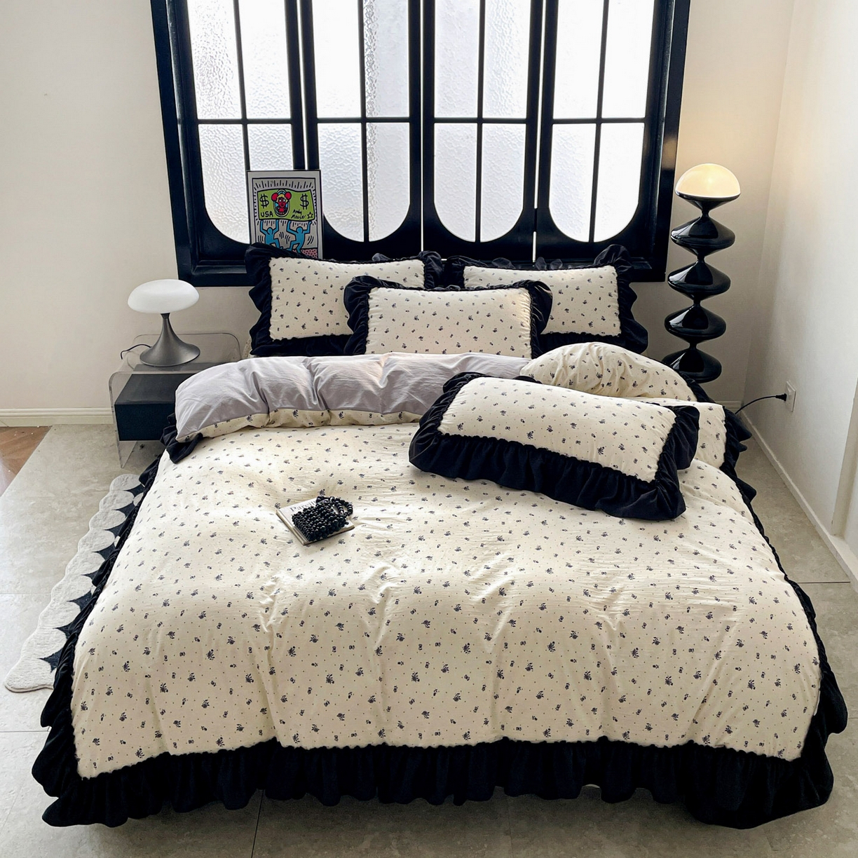 91家纺网 家纺一手货源 找家纺 富米莱（原臻工厂） 2026新款法式赫本风大花边A类古法仿棉云感纱床盖床裙四件套 小玫瑰