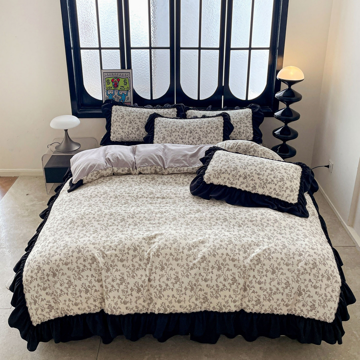 91家纺网 家纺一手货源 找家纺 富米莱（原臻工厂） 2026新款法式赫本风大花边A类古法仿棉云感纱床盖床裙四件套 星河入梦