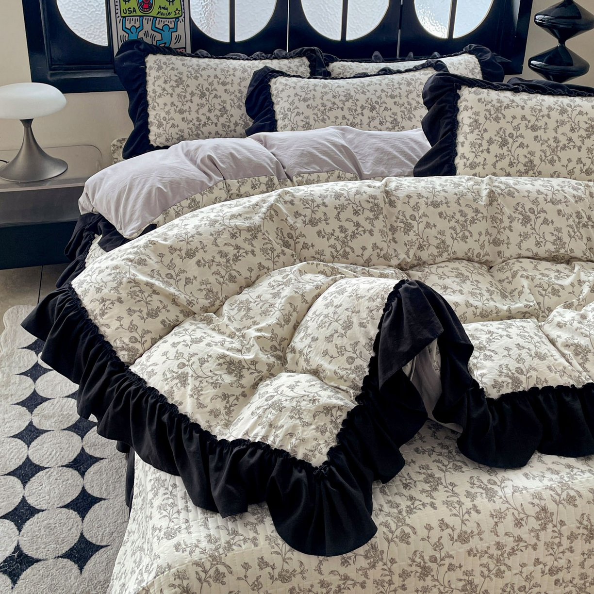 91家纺网 家纺一手货源 找家纺 富米莱（原臻工厂） 2026新款法式赫本风大花边A类古法仿棉云感纱床盖床裙四件套 星河入梦