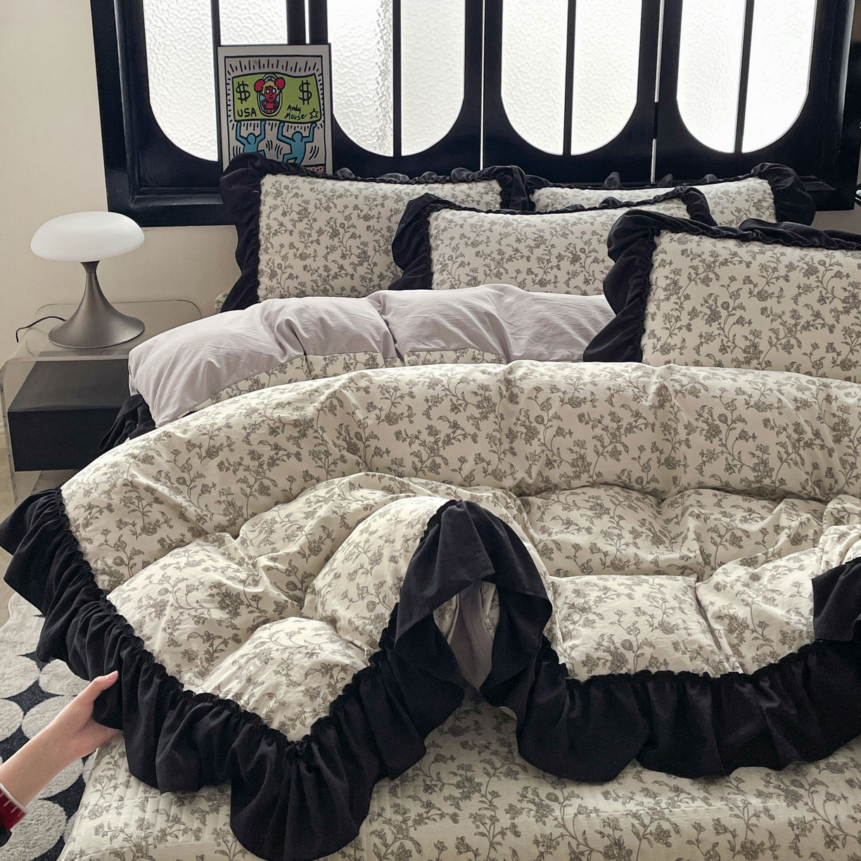 91家纺网 家纺一手货源 找家纺 富米莱（原臻工厂） 2026新款法式赫本风大花边A类古法仿棉云感纱床盖床裙四件套 星河入梦