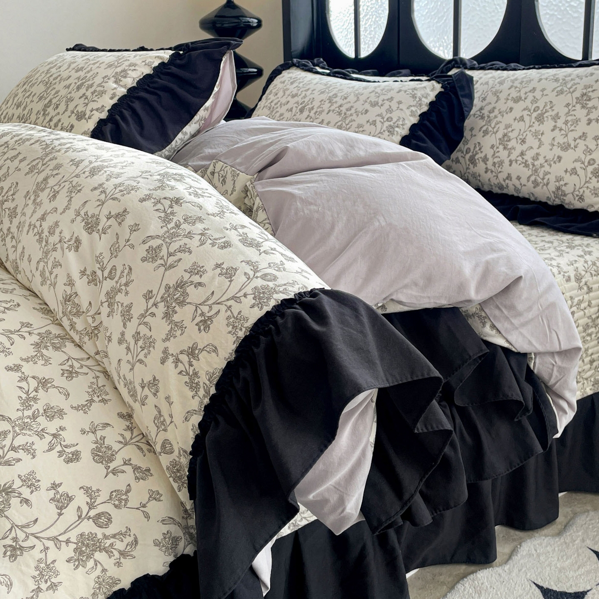 91家纺网 家纺一手货源 找家纺 富米莱（原臻工厂） 2026新款法式赫本风大花边A类古法仿棉云感纱床盖床裙四件套 星河入梦