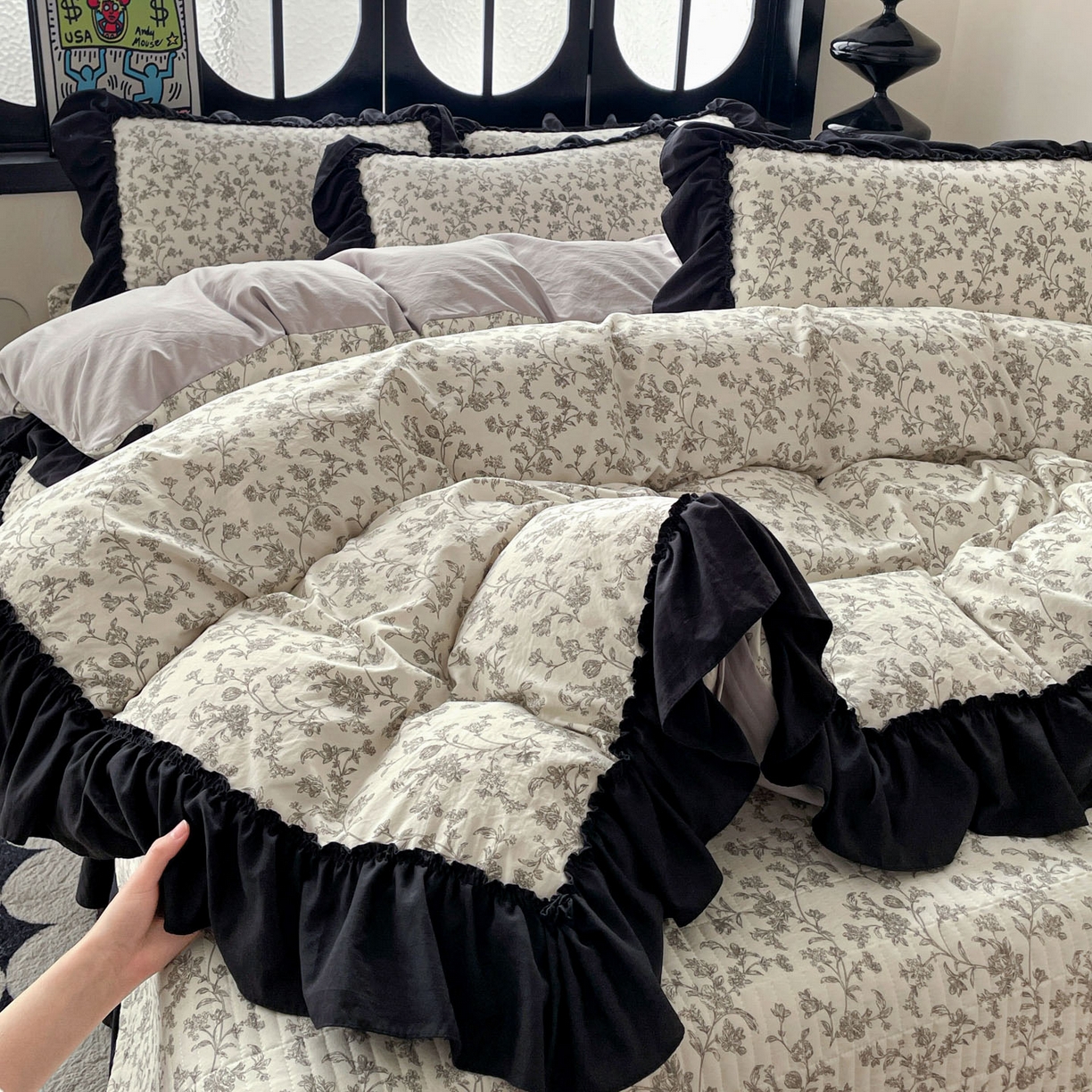 91家纺网 家纺一手货源 找家纺 富米莱（原臻工厂） 2026新款法式赫本风大花边A类古法仿棉云感纱床盖床裙四件套 星河入梦