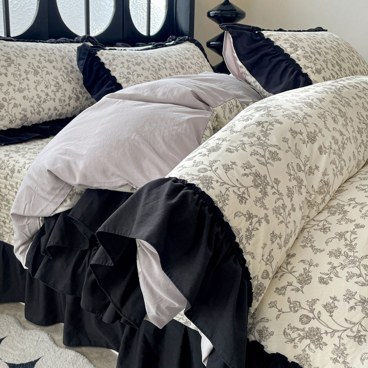 91家纺网 家纺一手货源 找家纺 富米莱（原臻工厂） 2026新款法式赫本风大花边A类古法仿棉云感纱床盖床裙四件套 星河入梦