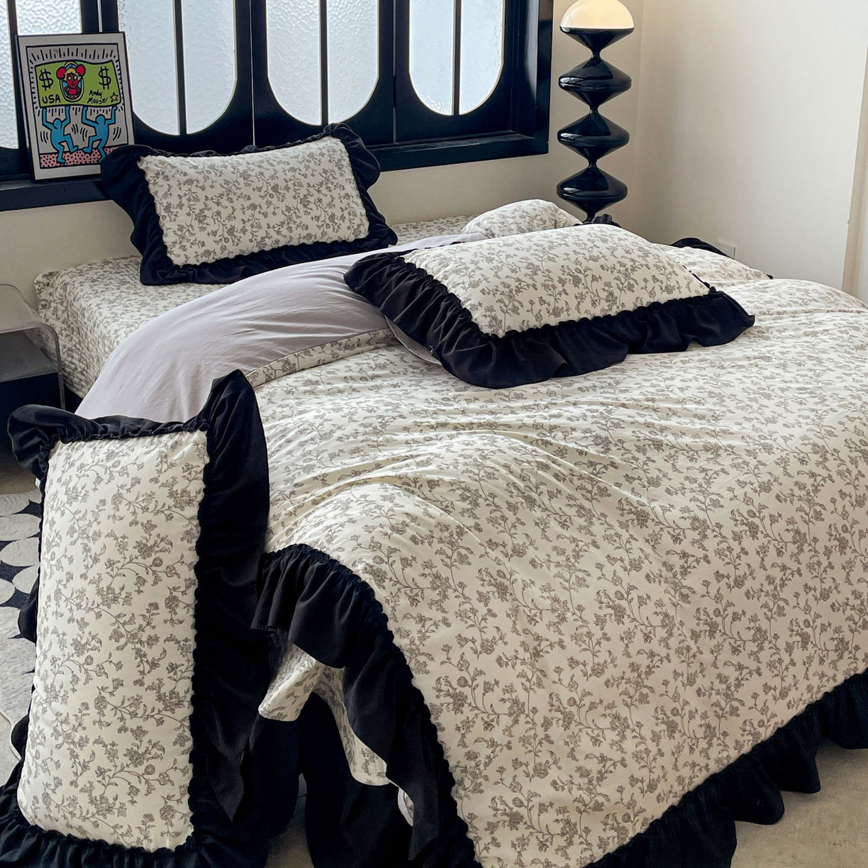 91家纺网 家纺一手货源 找家纺 富米莱（原臻工厂） 2026新款法式赫本风大花边A类古法仿棉云感纱床盖床裙四件套 星河入梦