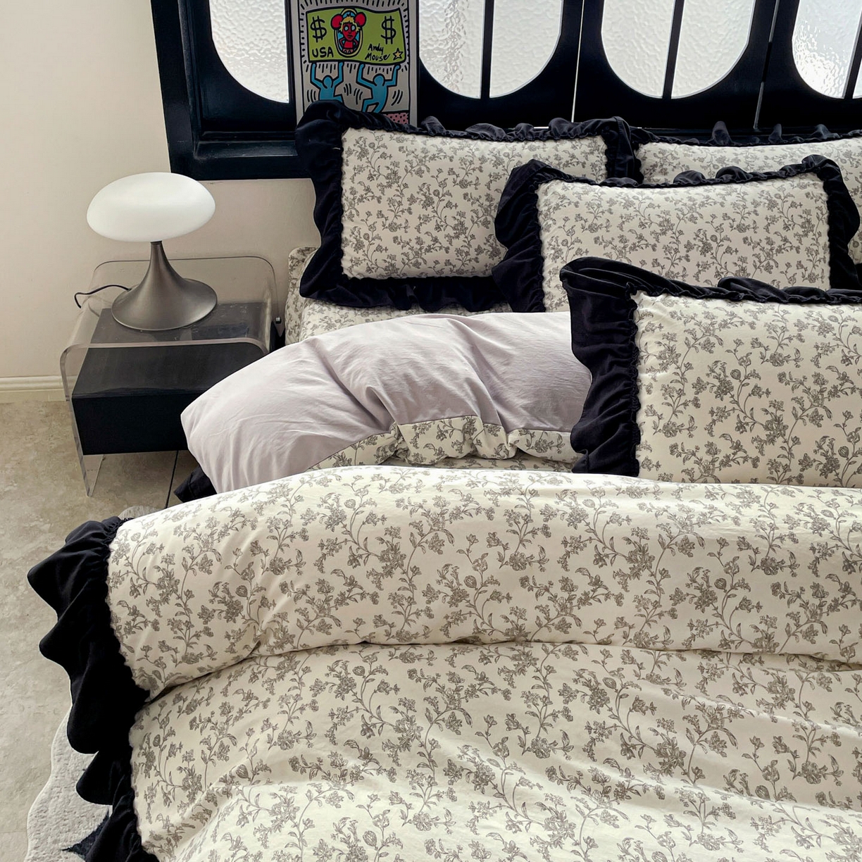 91家纺网 家纺一手货源 找家纺 富米莱（原臻工厂） 2026新款法式赫本风大花边A类古法仿棉云感纱床盖床裙四件套 星河入梦