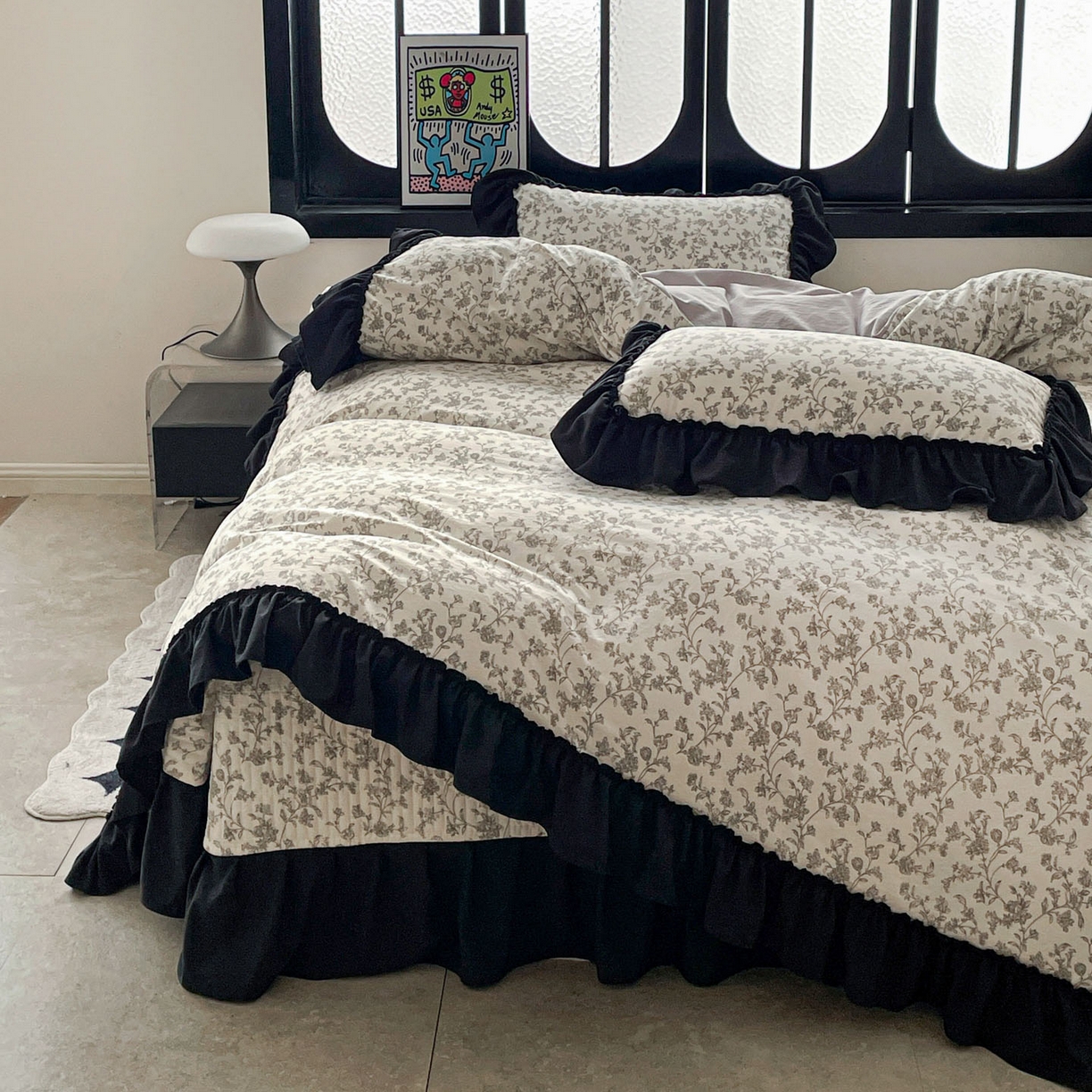 91家纺网 家纺一手货源 找家纺 富米莱（原臻工厂） 2026新款法式赫本风大花边A类古法仿棉云感纱床盖床裙四件套 星河入梦