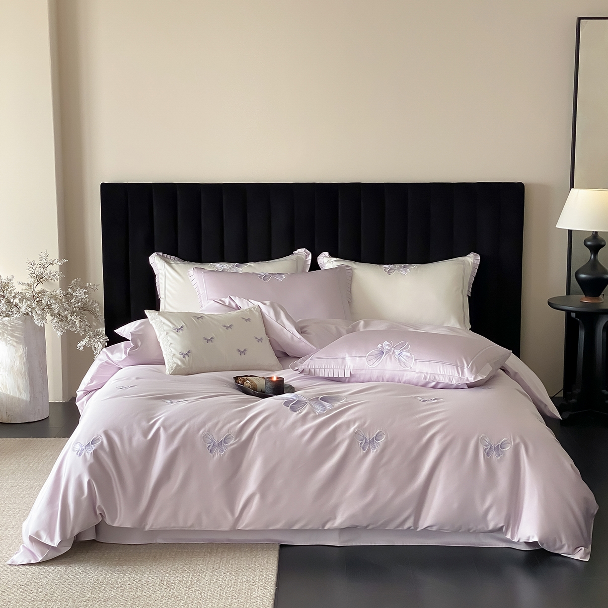 （总）极简 2026春夏新品100S长绒棉精密刺绣四件套-梦幻蝶语