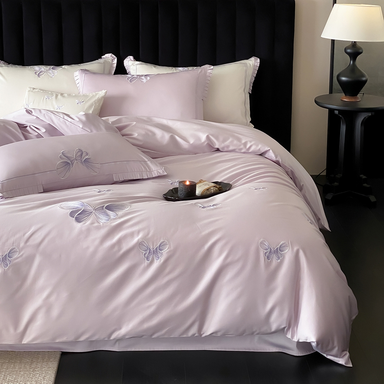 91家纺网 家纺一手货源 找家纺 （总）极简 2026春夏新品100S长绒棉精密刺绣四件套-梦幻蝶语