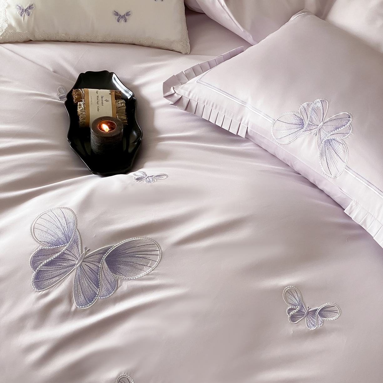 91家纺网 家纺一手货源 找家纺 （总）极简 2026春夏新品100S长绒棉精密刺绣四件套-梦幻蝶语