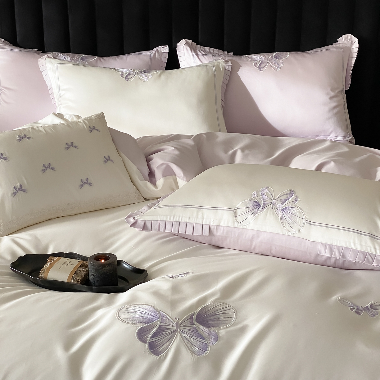 91家纺网 家纺一手货源 找家纺 极简 2026春夏新品100S长绒棉精密刺绣四件套-梦幻蝶语 梦幻蝶语-白