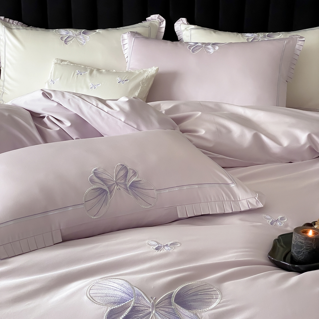 91家纺网 家纺一手货源 找家纺 极简 2026春夏新品100S长绒棉精密刺绣四件套-梦幻蝶语 梦幻蝶语-紫