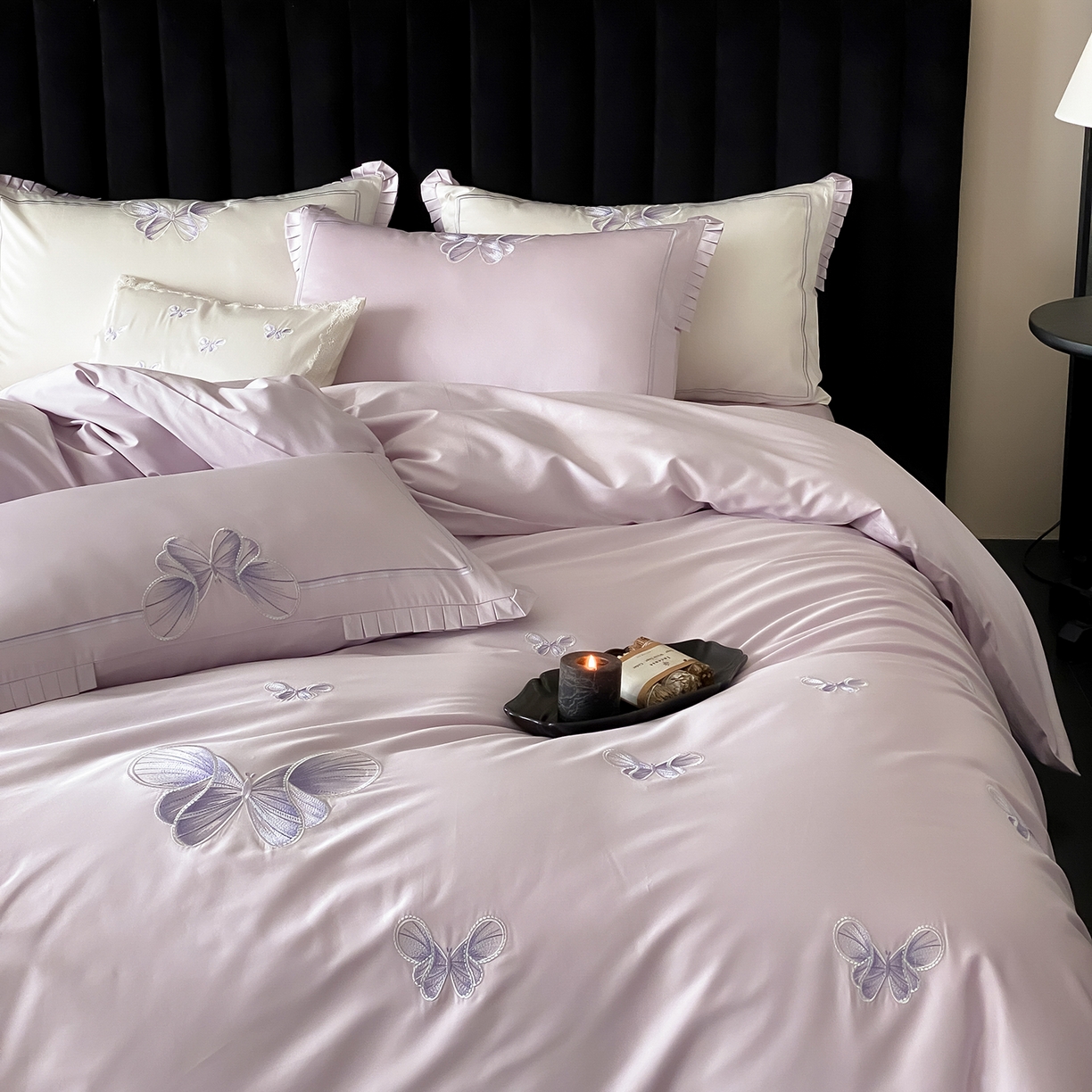 91家纺网 家纺一手货源 找家纺 极简 2026春夏新品100S长绒棉精密刺绣四件套-梦幻蝶语 梦幻蝶语-紫