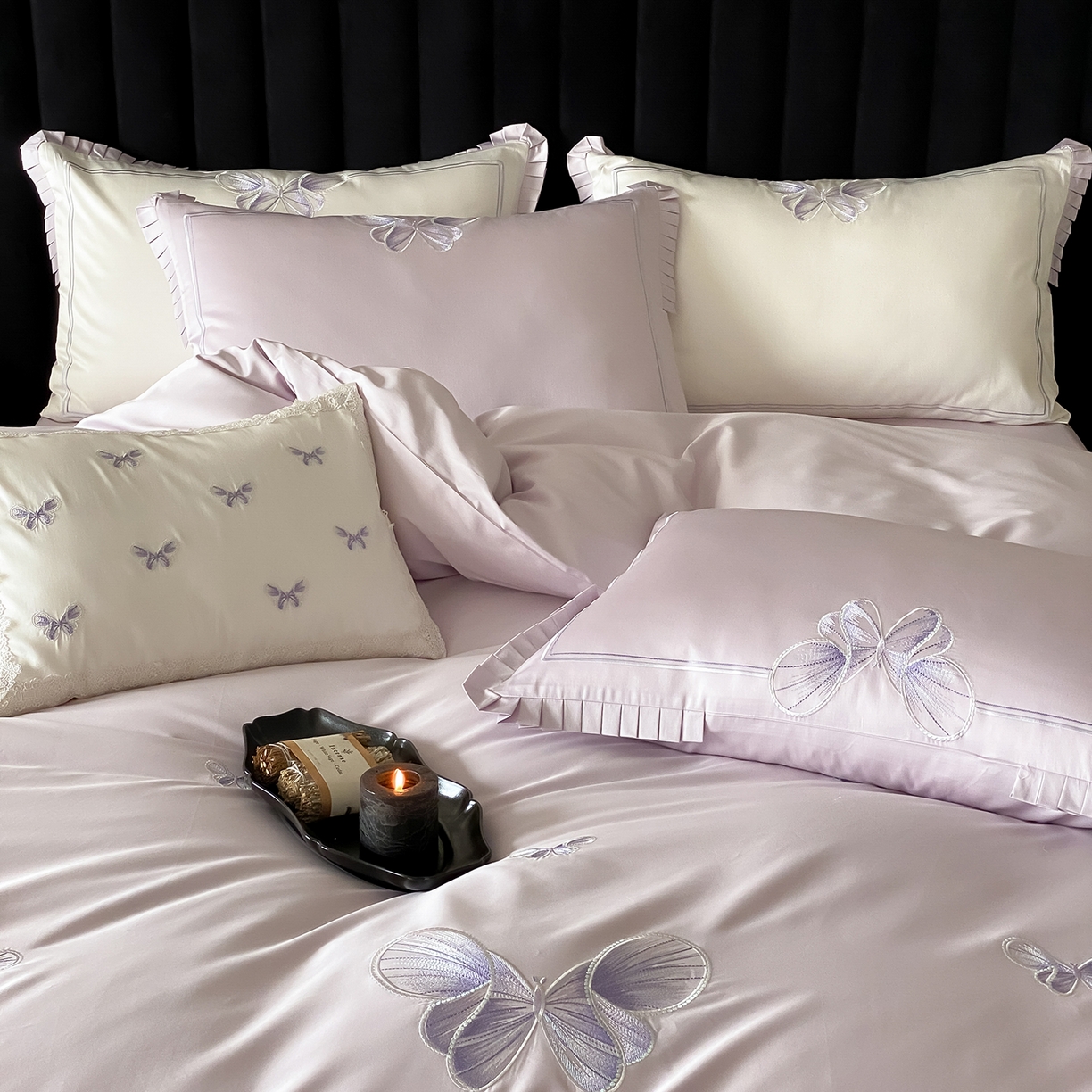 91家纺网 家纺一手货源 找家纺 极简 2026春夏新品100S长绒棉精密刺绣四件套-梦幻蝶语 梦幻蝶语-紫