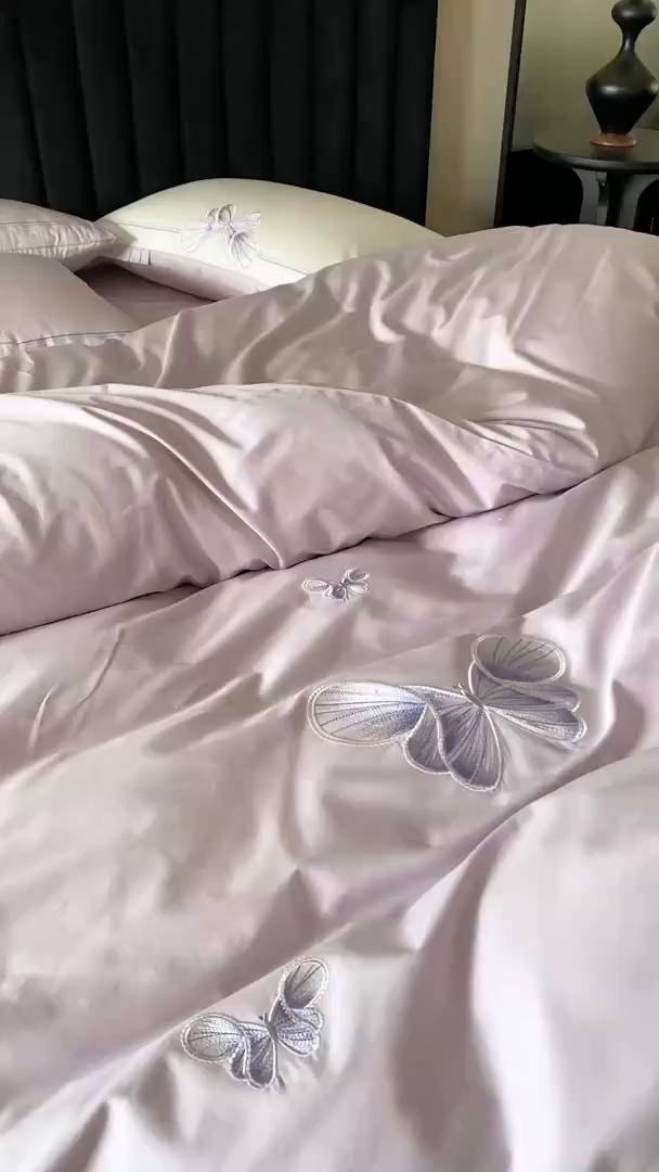 91家纺网 家纺一手货源 找家纺 （总）极简 2026春夏新品100S长绒棉精密刺绣四件套-梦幻蝶语