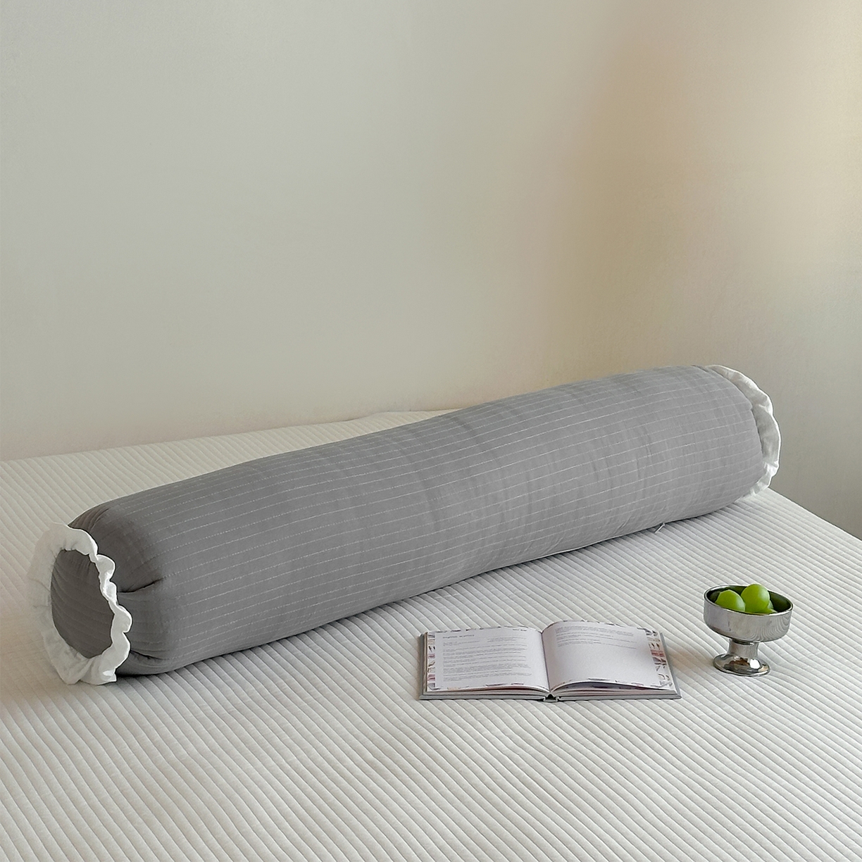 蔻眠 全棉夹棉绗缝长抱枕夹腿抱枕长枕芯 糖果-灰色
