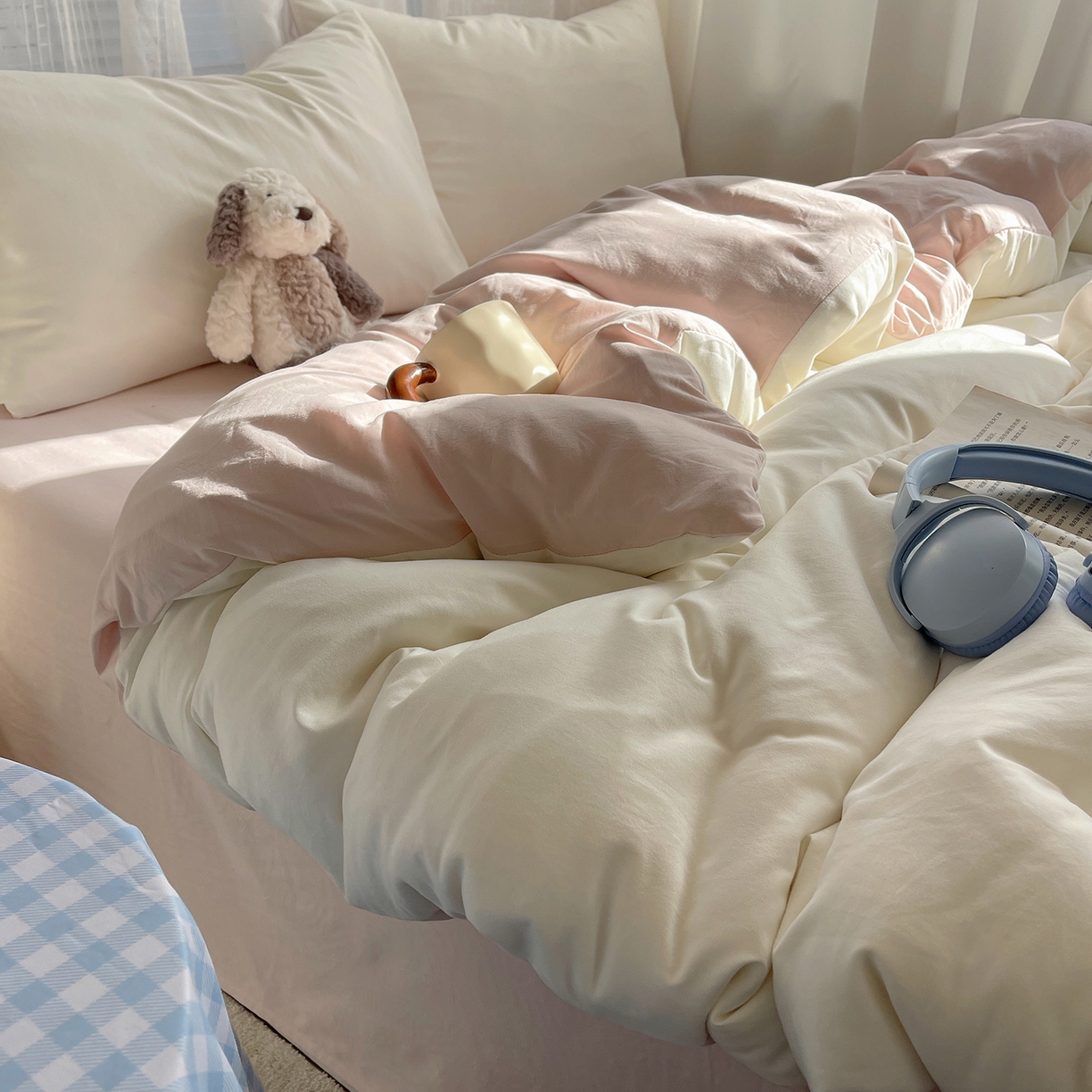 91家纺网 家纺一手货源 找家纺 （总）沐芷 2024小格子小清新条纹床单四件套三件套被套---