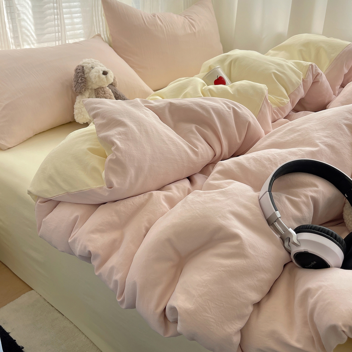 91家纺网 家纺一手货源 找家纺 沐芷 2026 纯色水洗棉A类四件套105g床上用品床单被套三件套---【提供买家秀】 粉玉芝士