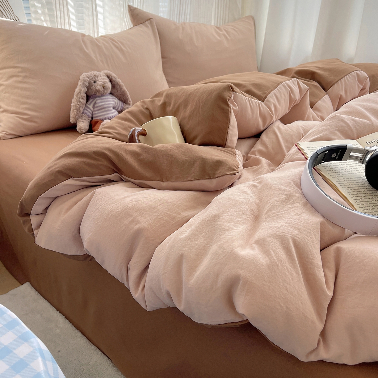 91家纺网 家纺一手货源 找家纺 沐芷 2026 纯色水洗棉A类四件套105g床上用品床单被套三件套---【提供买家秀】 奶茶棕咖