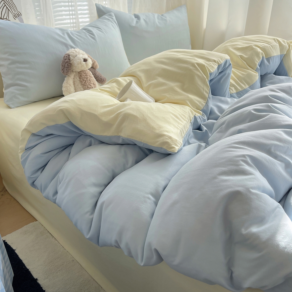 沐芷 2026 纯色水洗棉A类四件套105g床上用品床单被套三件套---【提供买家秀】 海盐奶黄