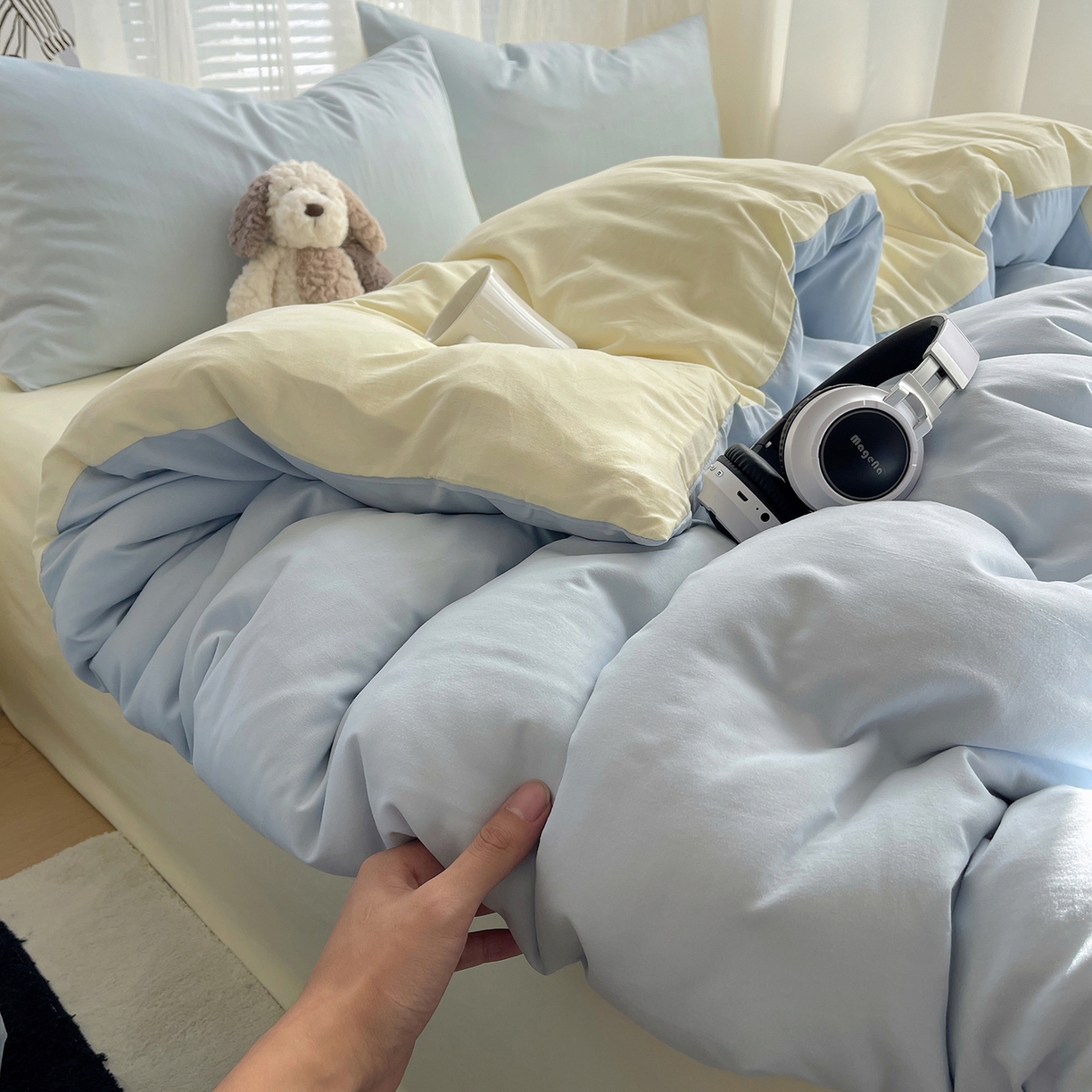 91家纺网 家纺一手货源 找家纺 沐芷 2026 纯色水洗棉A类四件套105g床上用品床单被套三件套---【提供买家秀】 海盐奶黄