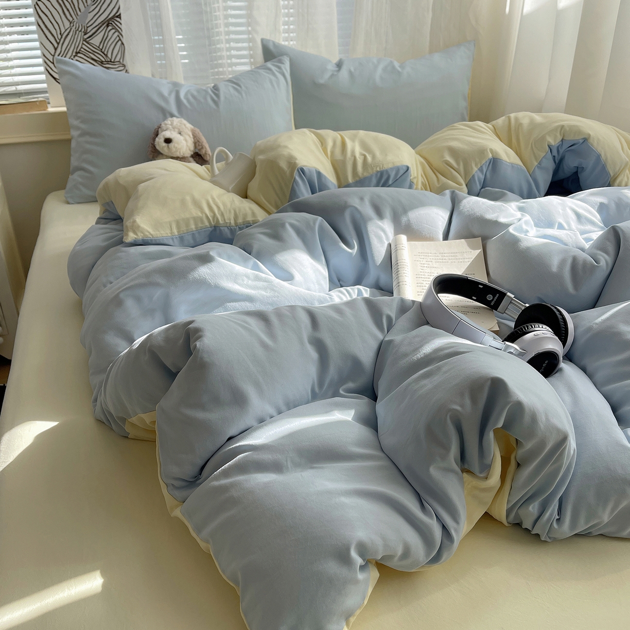 91家纺网 家纺一手货源 找家纺 沐芷 2026 纯色水洗棉A类四件套105g床上用品床单被套三件套---【提供买家秀】 海盐奶黄