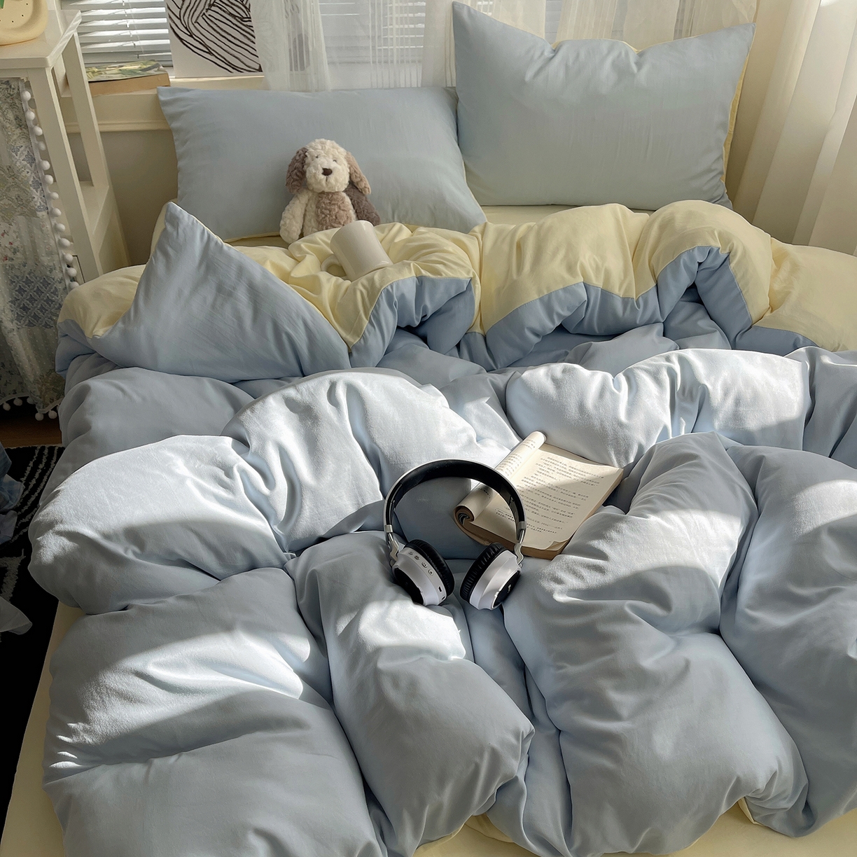 91家纺网 家纺一手货源 找家纺 沐芷 2026 纯色水洗棉A类四件套105g床上用品床单被套三件套---【提供买家秀】 海盐奶黄