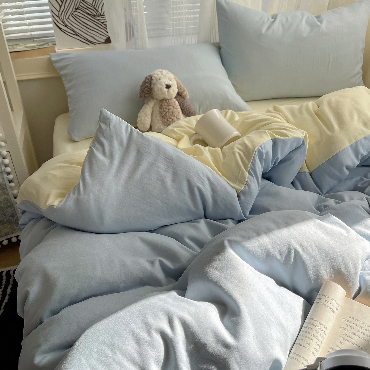 91家纺网 家纺一手货源 找家纺 沐芷 2026 纯色水洗棉A类四件套105g床上用品床单被套三件套---【提供买家秀】 海盐奶黄