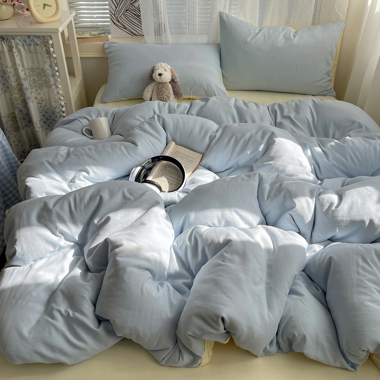 91家纺网 家纺一手货源 找家纺 沐芷 2026 纯色水洗棉A类四件套105g床上用品床单被套三件套---【提供买家秀】 海盐奶黄