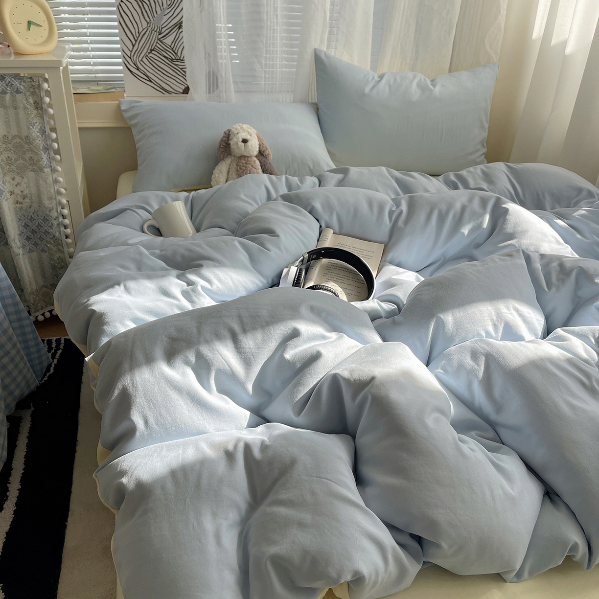 91家纺网 家纺一手货源 找家纺 沐芷 2026 纯色水洗棉A类四件套105g床上用品床单被套三件套---【提供买家秀】 海盐奶黄